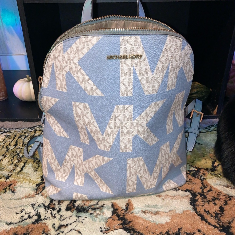 Michael Kors Light Blue and Cream Logo Backpack- Cindy PLEASE READ